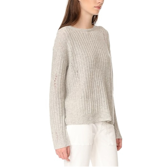 Nili Lotan XS Distressed 100% CASHMERE Baxter Sweater Pullover Scoop Neck Gray - Picture 1 of 9